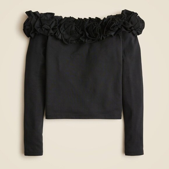 J. Crew Stretch Rosettes Top Women S Black Party Event Black Tie Semi Formal NWT - Picture 12 of 16